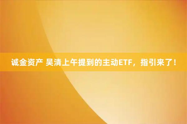 诚金资产 吴清上午提到的主动ETF，指引来了！